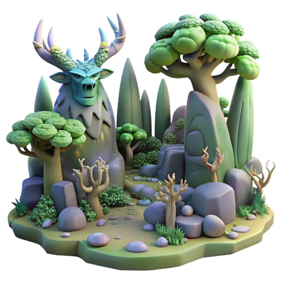 Stylized 3D Model Mythical Deer in Enchanted Forest png