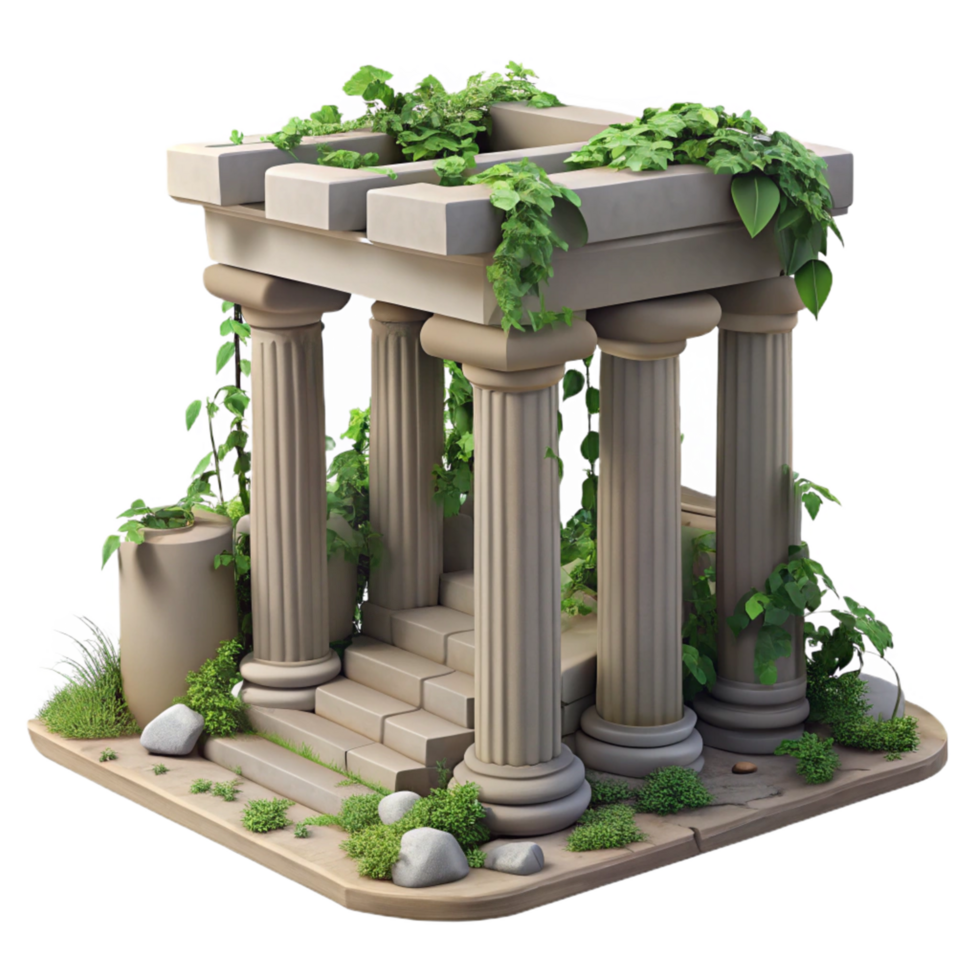 Overgrown Ancient Ruins A 3D Model of Classical Architecture Reclaimed by Nature png