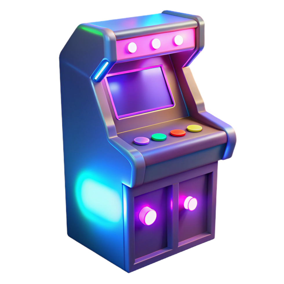 Retro Arcade Game Machine Colorful 3D Render of Classic Gaming Console png
