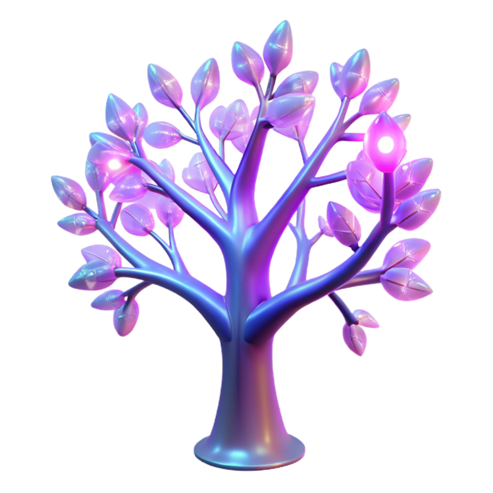 Luminous Tree A 3D Render of a Glowing, Abstract Tree with Illuminated Leaves png