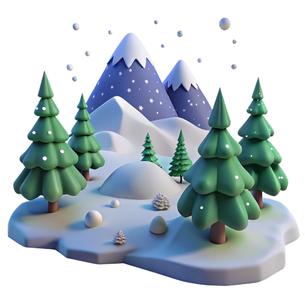 Winter Wonderland Snowy Mountains, Evergreen Trees, and Falling Snow png