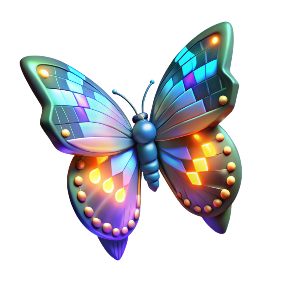 Luminous Butterfly 3D Render of a Glowing Insect with Geometric Wings png