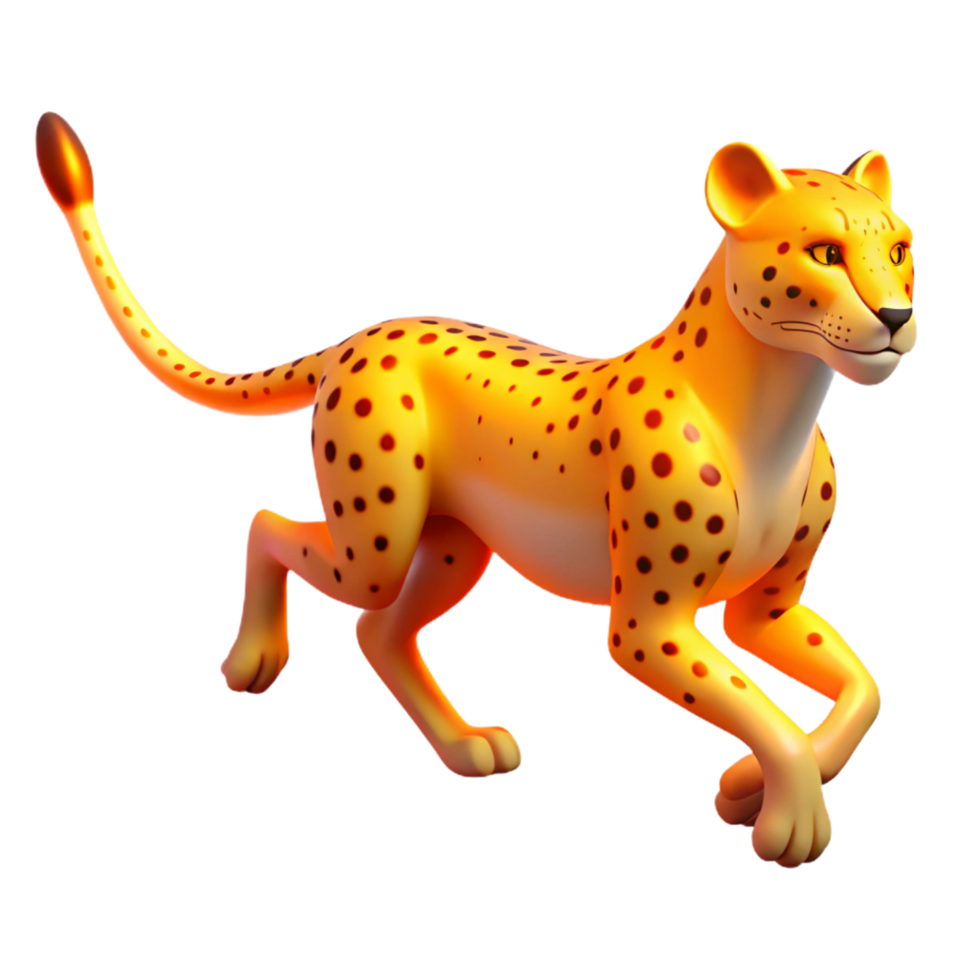 Golden Cheetah 3D Render of a Running Big Cat with Spots png