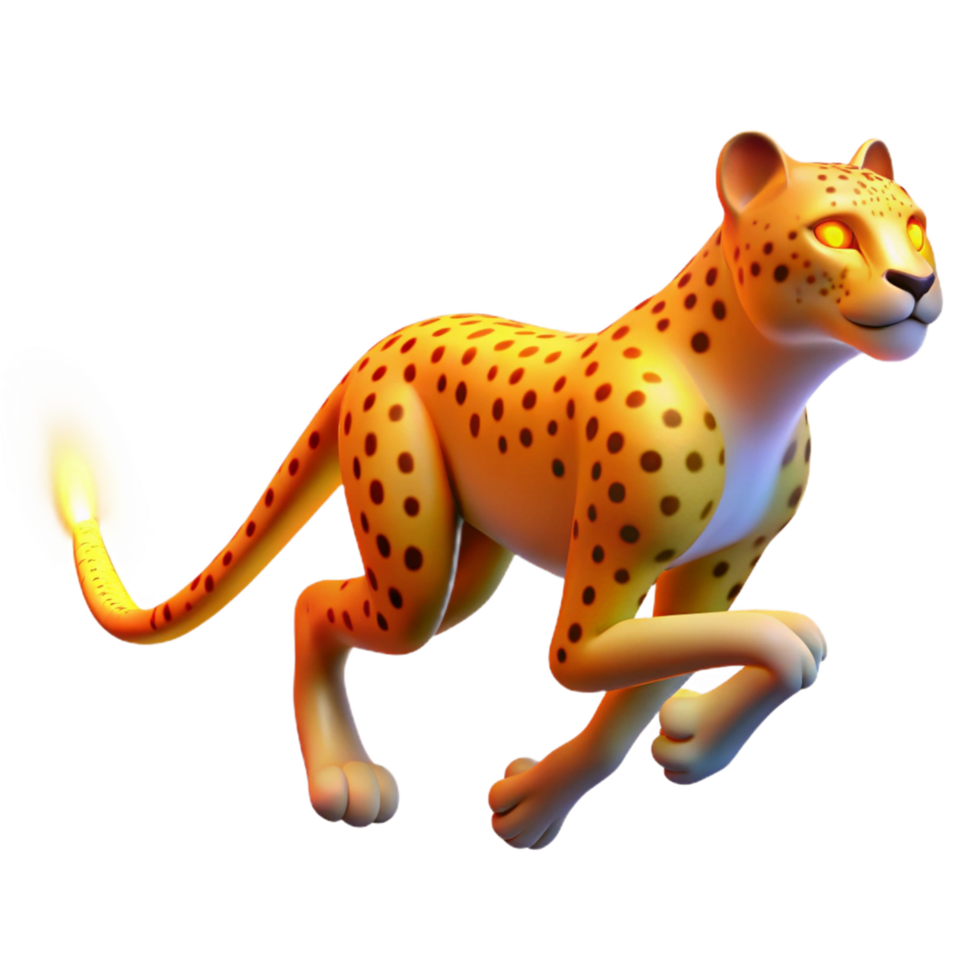 Fiery Cheetah A 3D Render of a Running Big Cat with a Flaming Tail png
