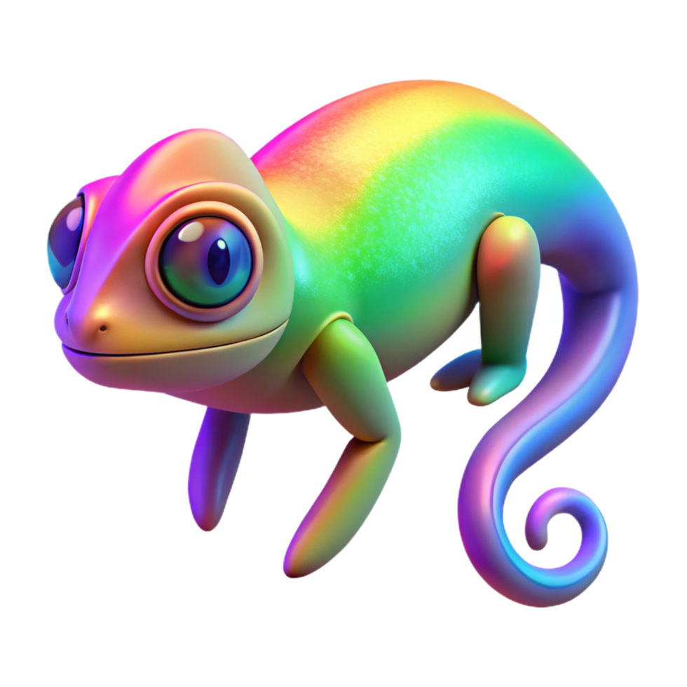 Rainbow Chameleon 3D Render of a Colorful Reptile png