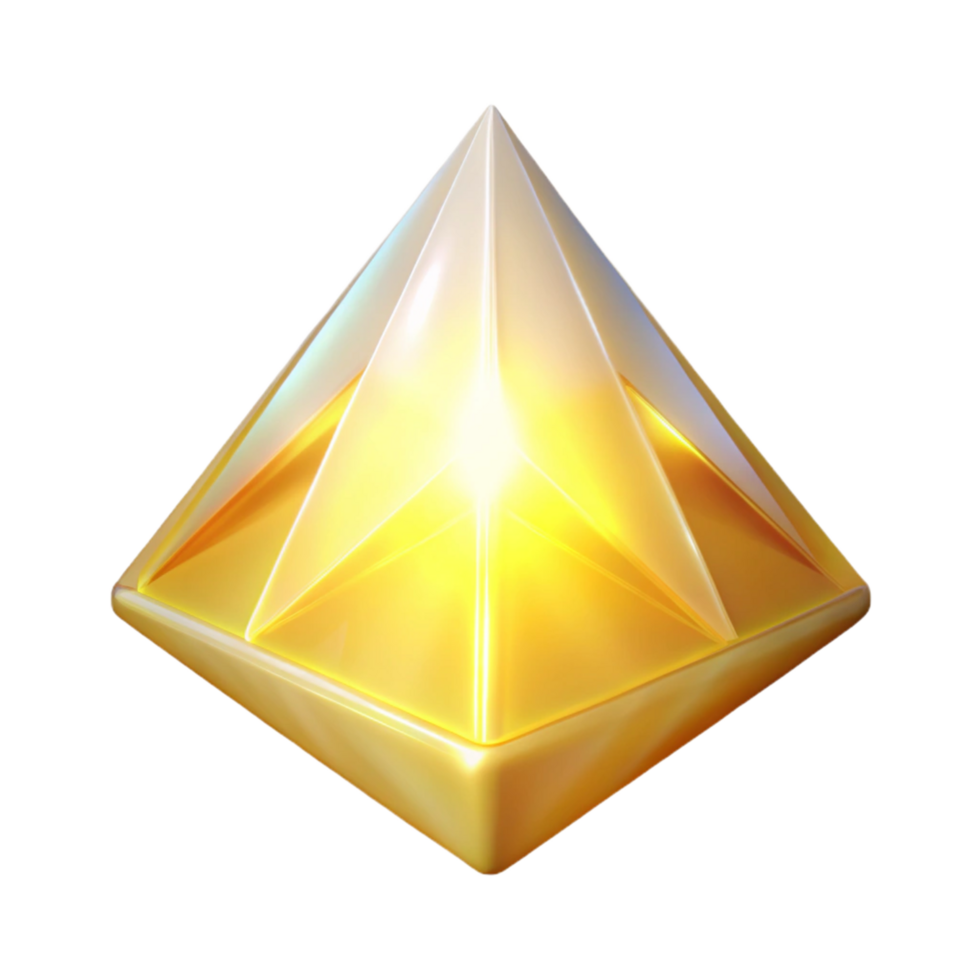 Illuminated Golden Pyramid 3D Render of a Luminous Geometric Shape png