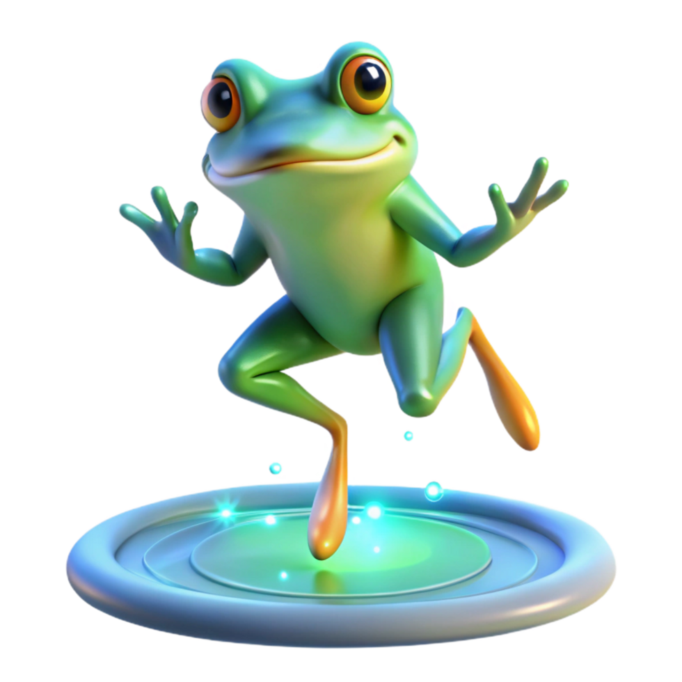 Dancing Frog on Illuminated Pad 3D Render of Amphibian png