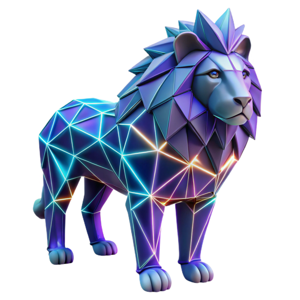 Neon Geometric Lion Low Poly 3D Model png