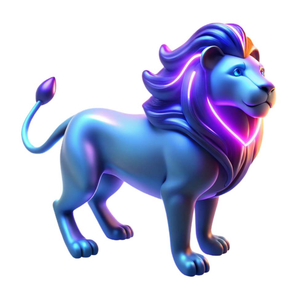 Neon Lion A 3D Render of a Majestic Creature with Glowing Mane png