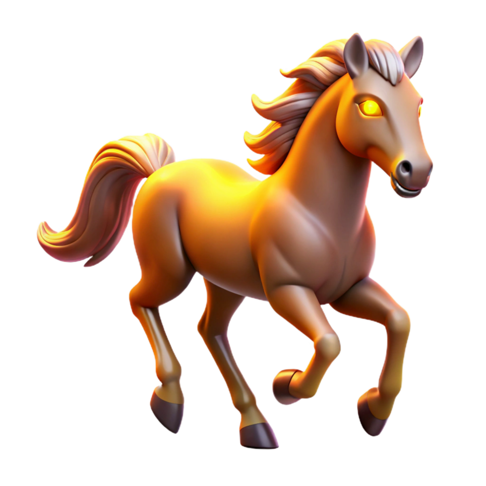 Glowing Brown Horse in Motion 3D Render png