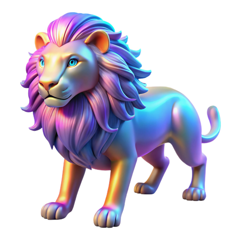 Iridescent Lion A 3D Model of a Majestic Creature with Colorful Mane png