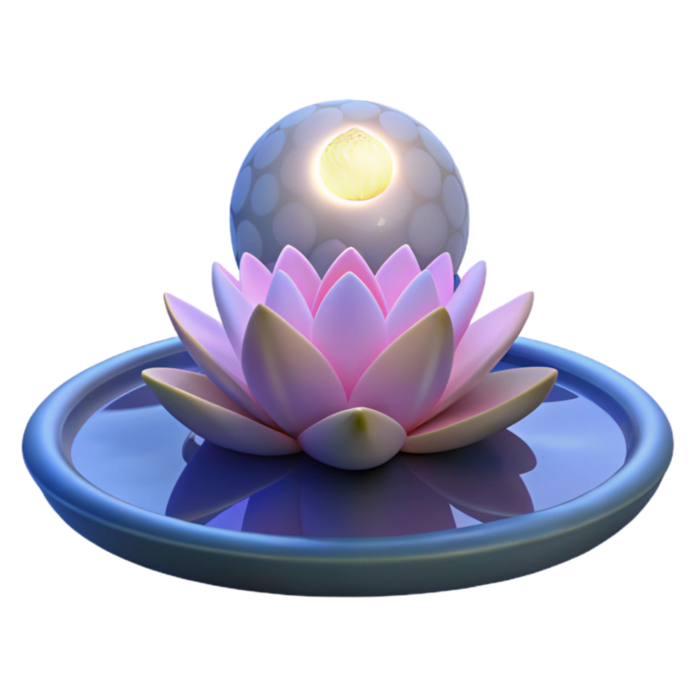 Serene Lotus Bloom with Glowing Orb A 3D Render of Tranquility png