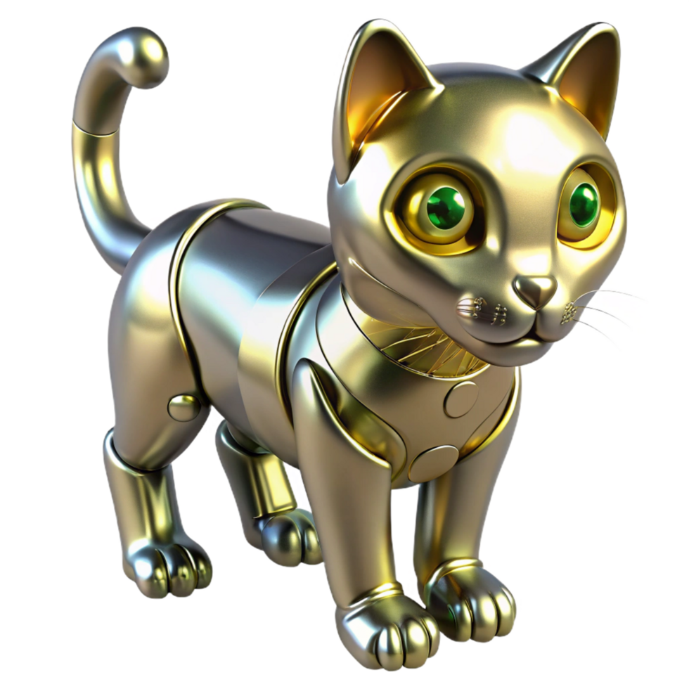 Golden Robotic Cat A 3D Model of a Mechanical Feline png