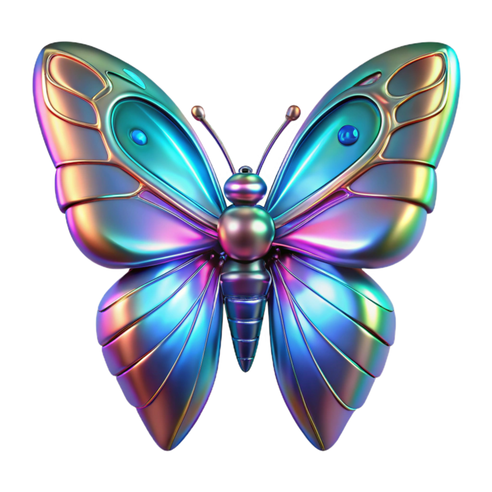 Iridescent Metallic Butterfly 3D Render of Colorful Insect Wings png