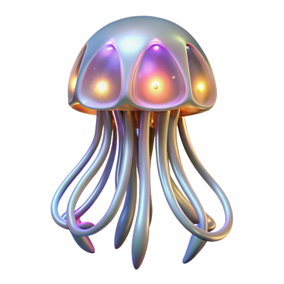 Luminous Jellyfish 3D Render of Abstract Bio luminescent Sea Creature png