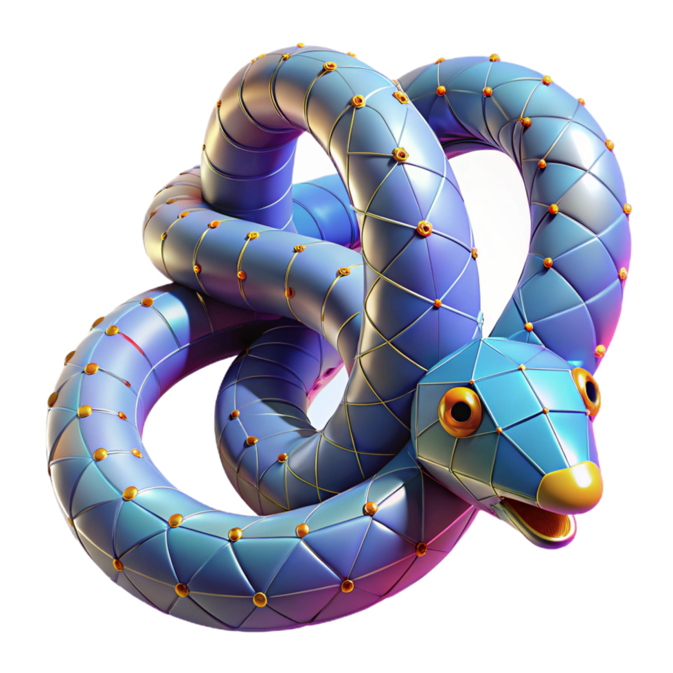 Abstract Knotted Serpent 3D Render of Geometric Reptile png