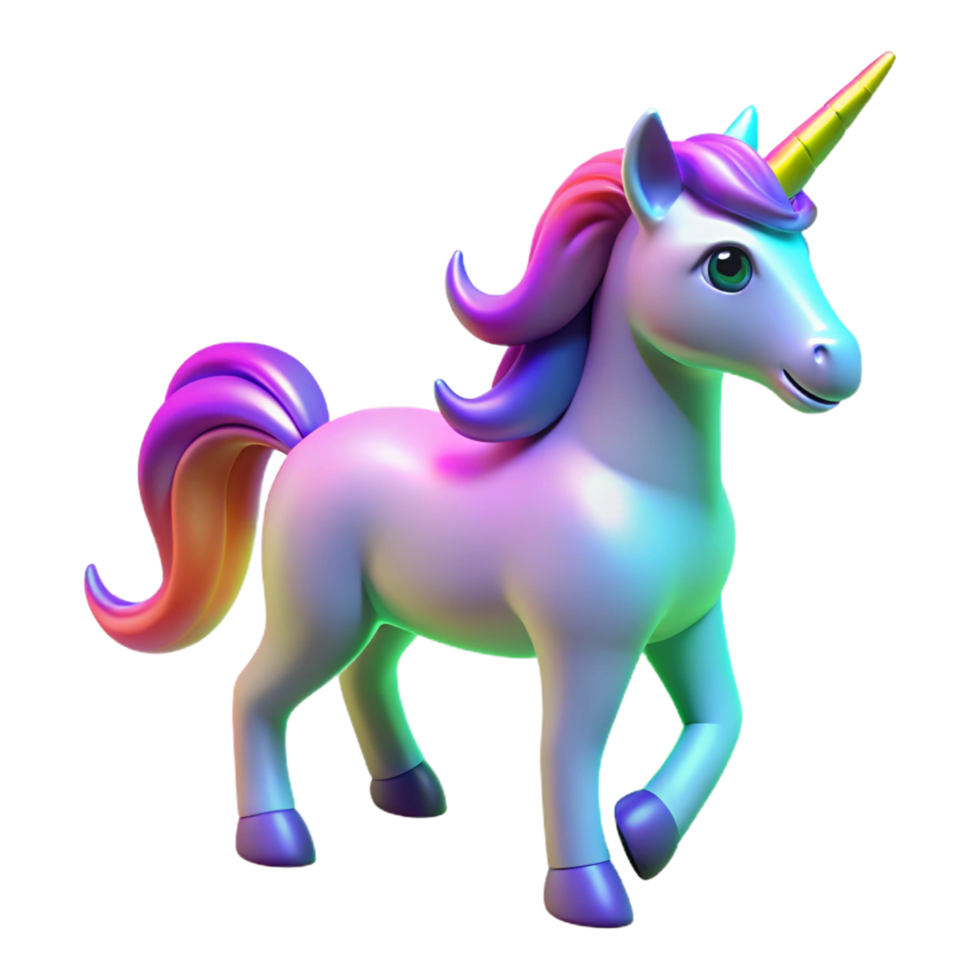 Rainbow Unicorn A 3D Render of a Mythical Creature png