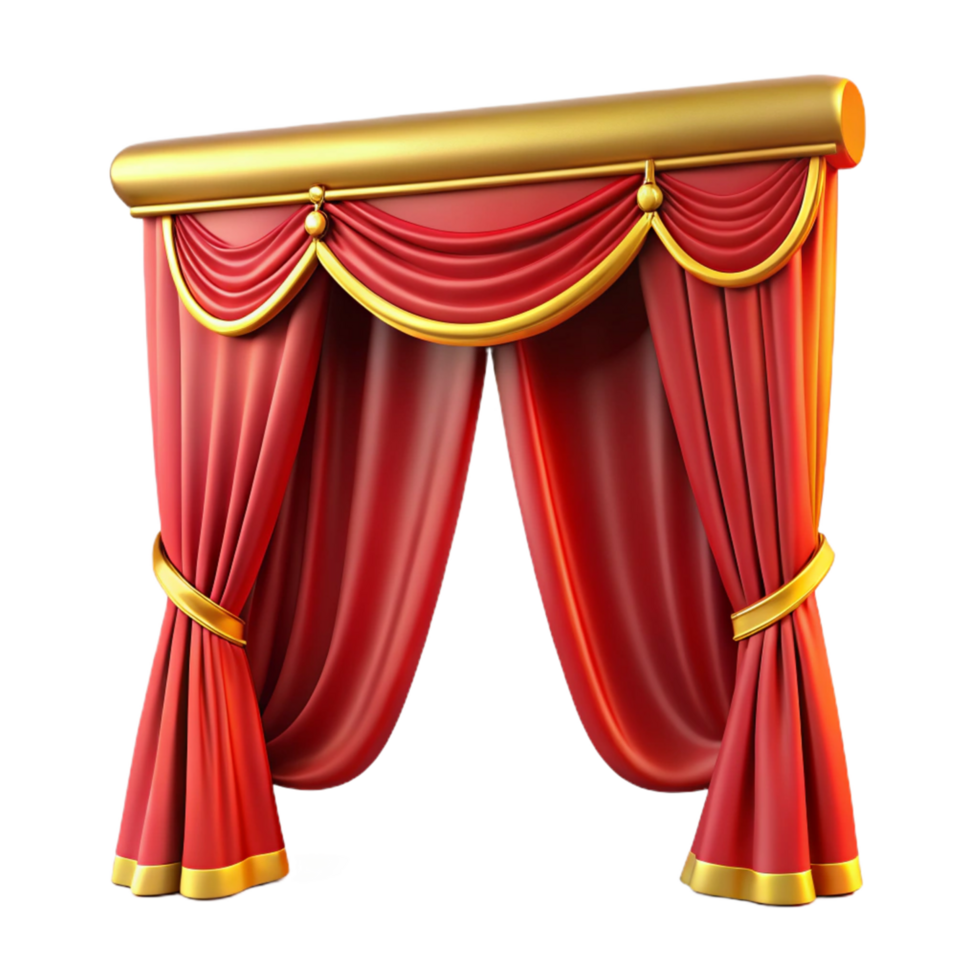 Grand Red Stage Curtains with Gold Accents A 3D Render png