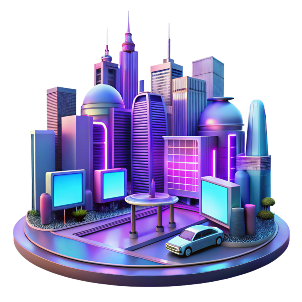 Neon Cityscape Futuristic Urban Architecture and Cityscapes png