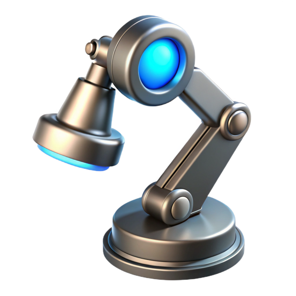 Futuristic Robotic Desk Lamp 3D Render of a Modern Articulated Lamp with Blue Light png