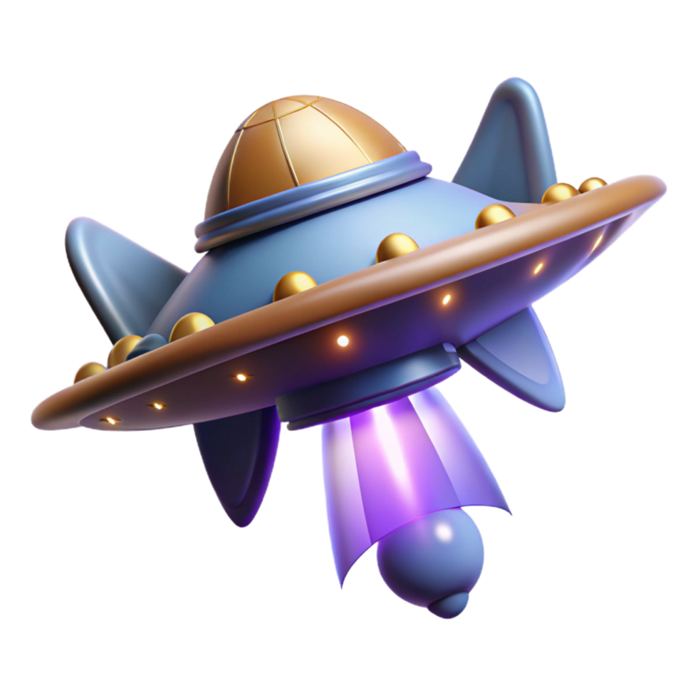 Futuristic Cartoon Spaceship 3D Render of a Flying Saucer png