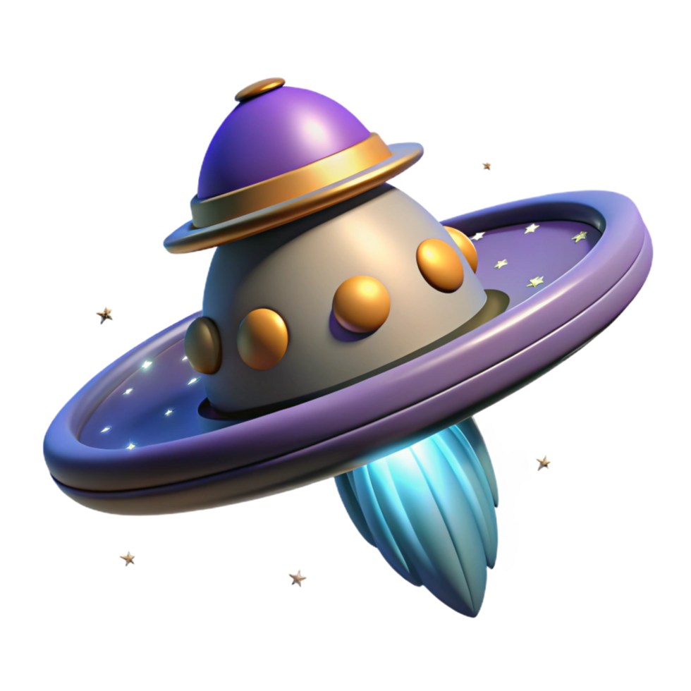 Cartoon Spaceship 3D Model Purple Flying Saucer with Teal Engine png