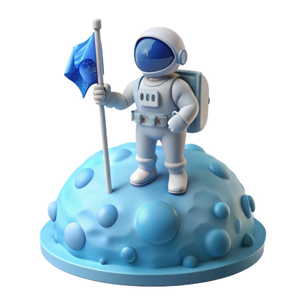 Astronaut on Celestial Body Planting Flag 3D Render png