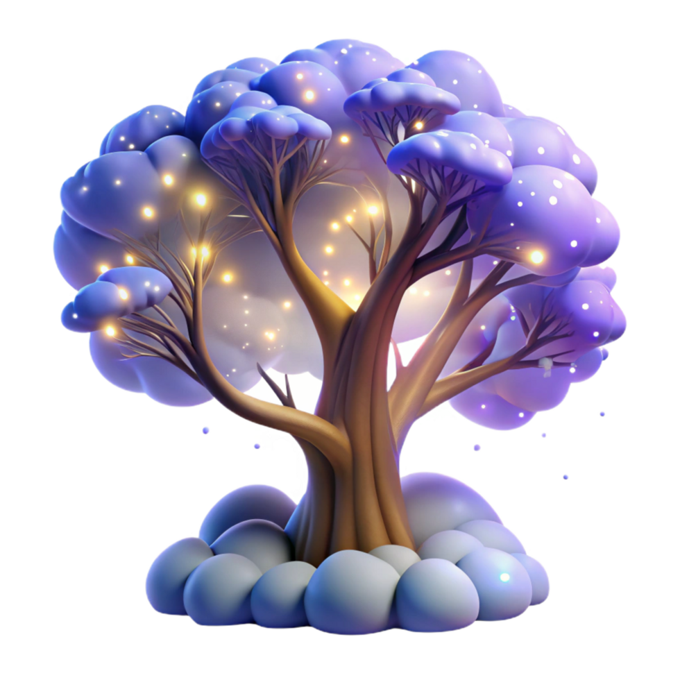 Enchanted Glowing Tree Fantasy Art, 3D Render, Magical Forest png