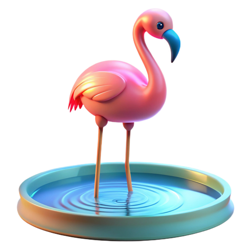 Pink Flamingo in a Pool 3D Render of Tropical Bird png
