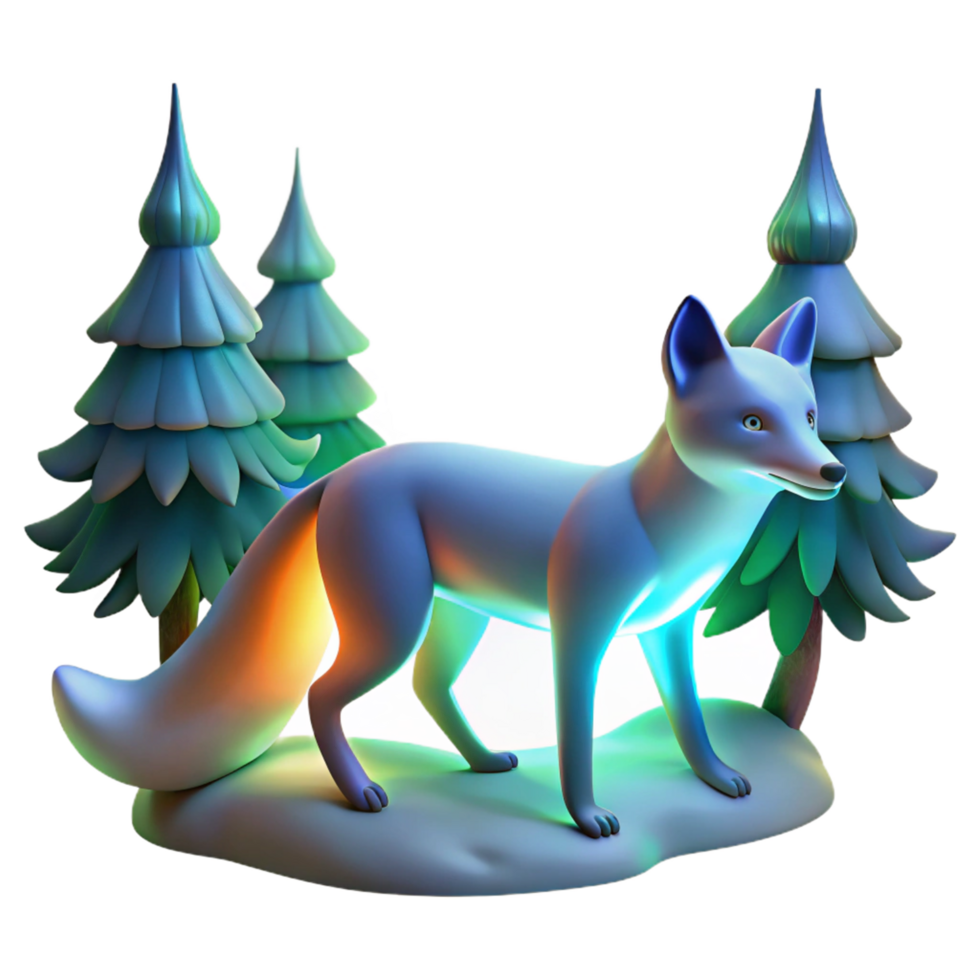 Arctic Fox in Winter Wonderland 3D Render of Illuminated Wildlife png