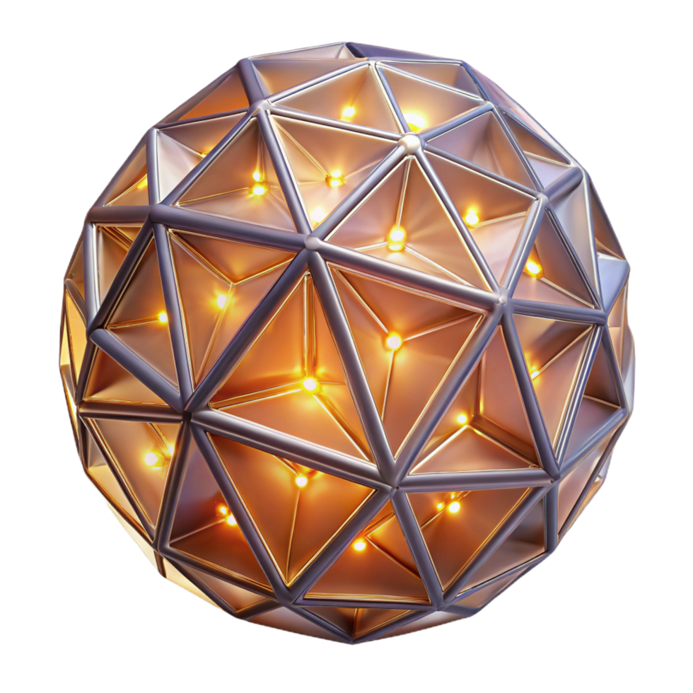 Illuminated Geometric Sphere Abstract 3D Model with Triangular Facets and Internal Lighting png