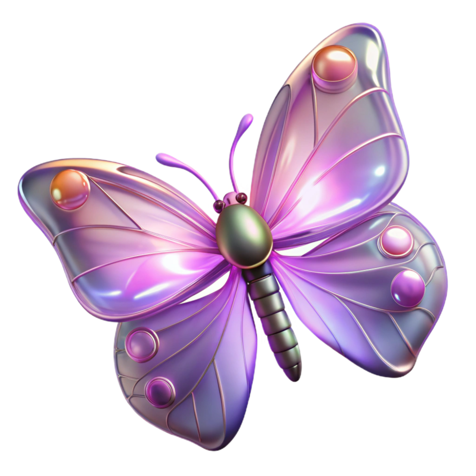 Iridescent Purple Butterfly with Pearl Accents 3D Render png