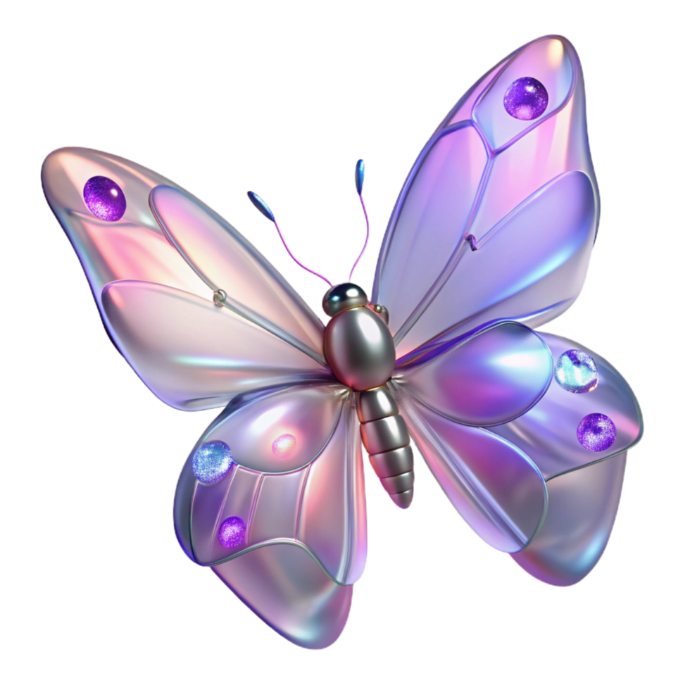 Iridescent Butterfly with Sparkling Gems 3D Render png