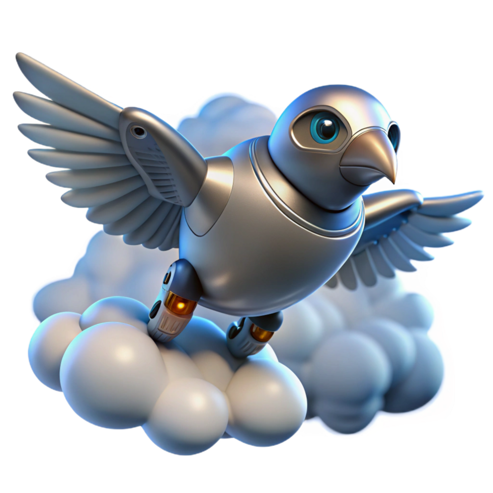 Robotic Bird Soaring Through Clouds A 3D Render png