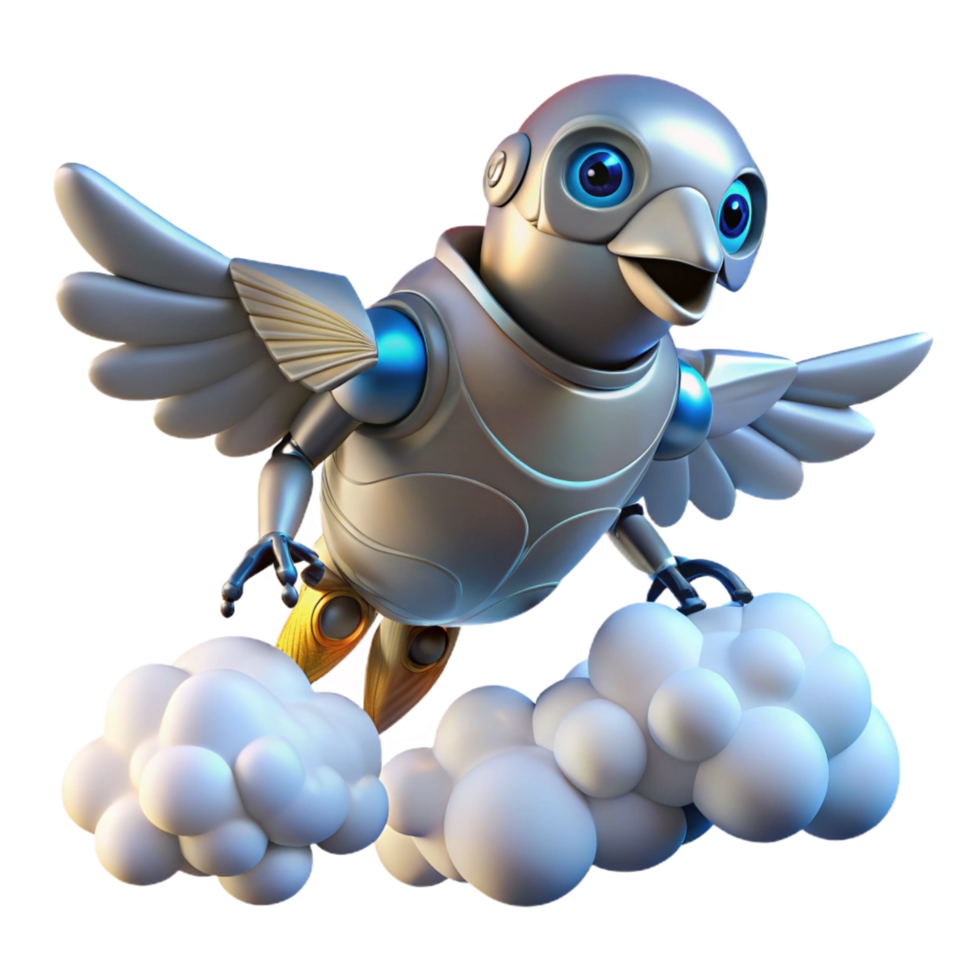 Robotic Bird in Flight Soaring Through Clouds on Rocket Propulsion png