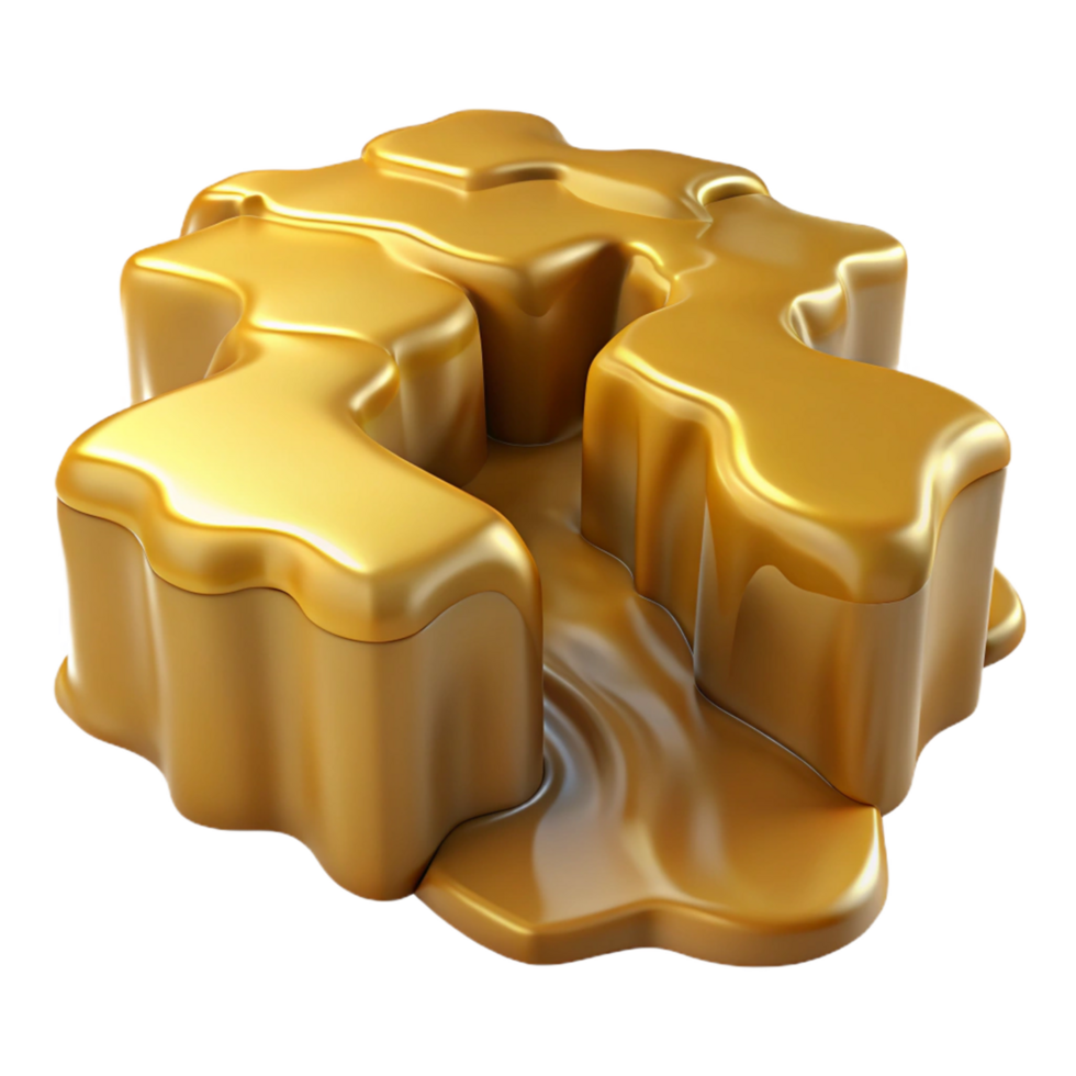 Abstract Golden Liquid Form 3D Render of a Molten, Irregular Shape png