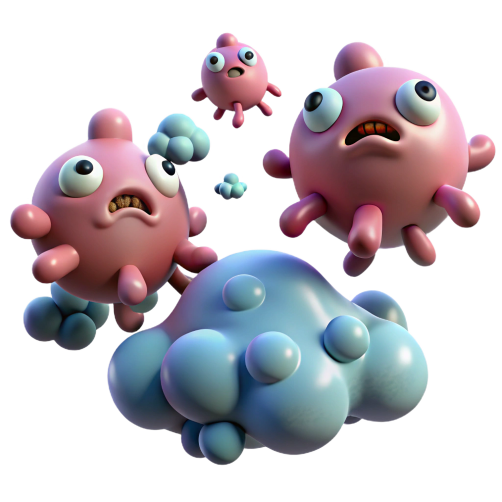 Cute 3D Cartoon Creatures Pink Blob Monsters and Blue Cloud png