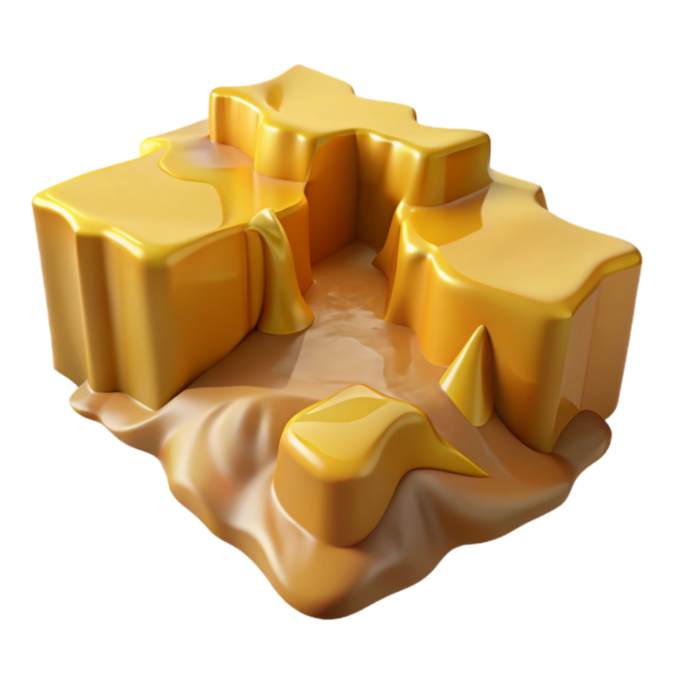 Golden, Melted Cubes Abstract 3D Render of Glossy, Flowing Substance png