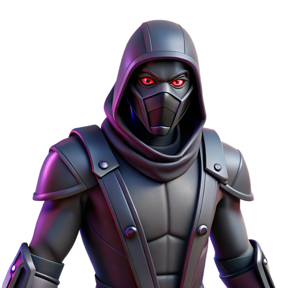 Mysterious Hooded Figure 3D Render of a Dark, Armored Ninja png