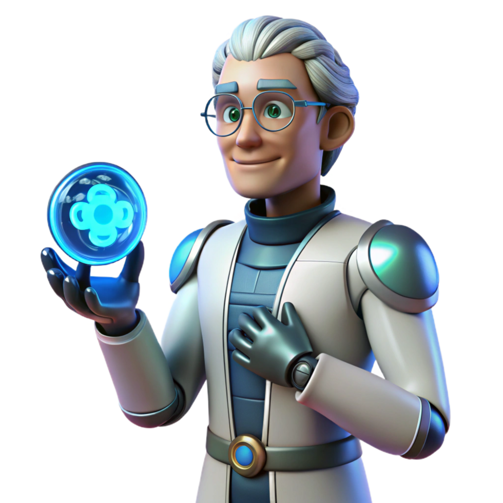 Futuristic Scientist with Energy Orb A 3D Render png
