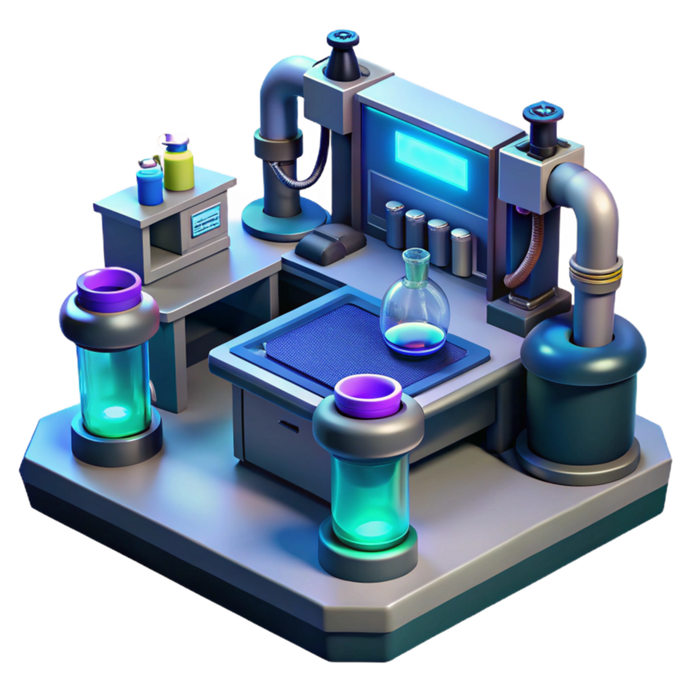 Futuristic Laboratory Setup 3D Render of a Sci-Fi Research Station png