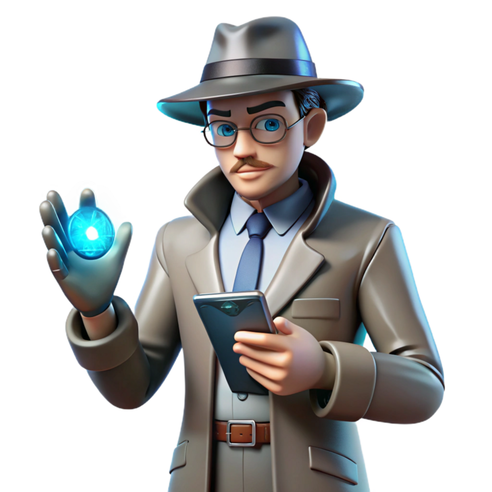 3D Render of Sleuth Investigating Mysterious Energy Orb png