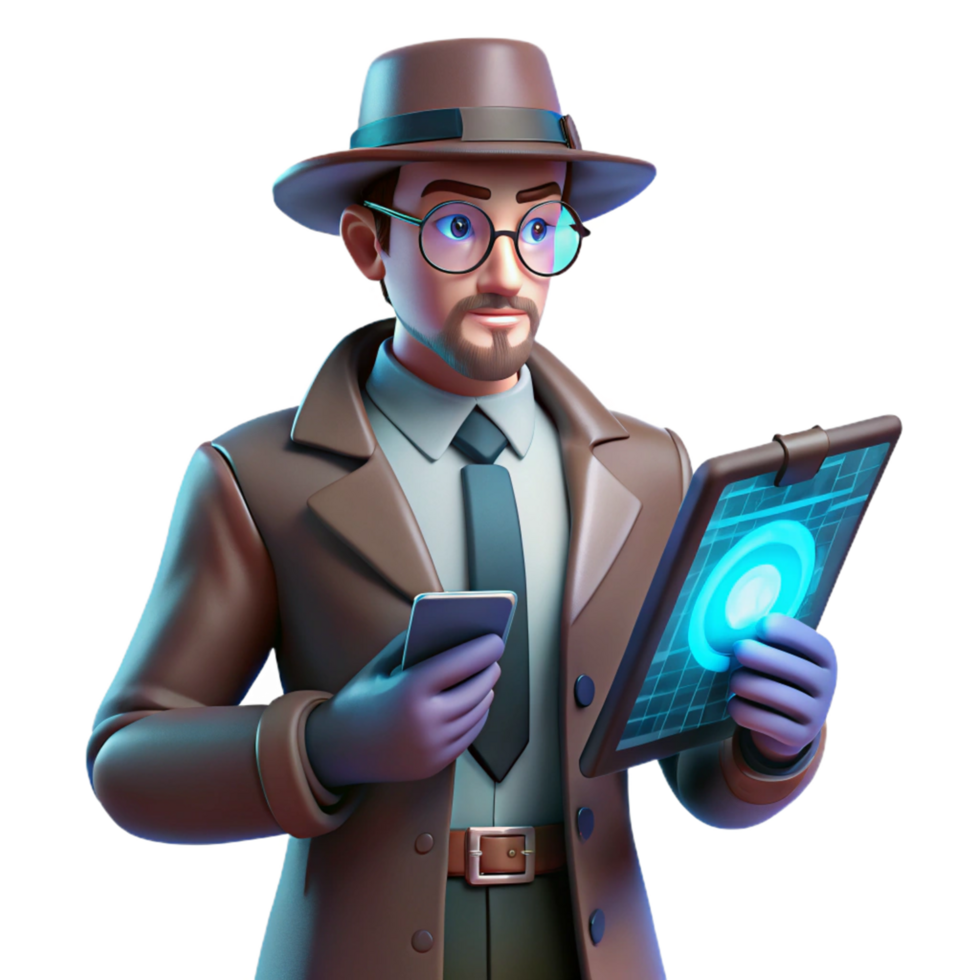 Digital Detective Investigating Clues with Modern Technology png