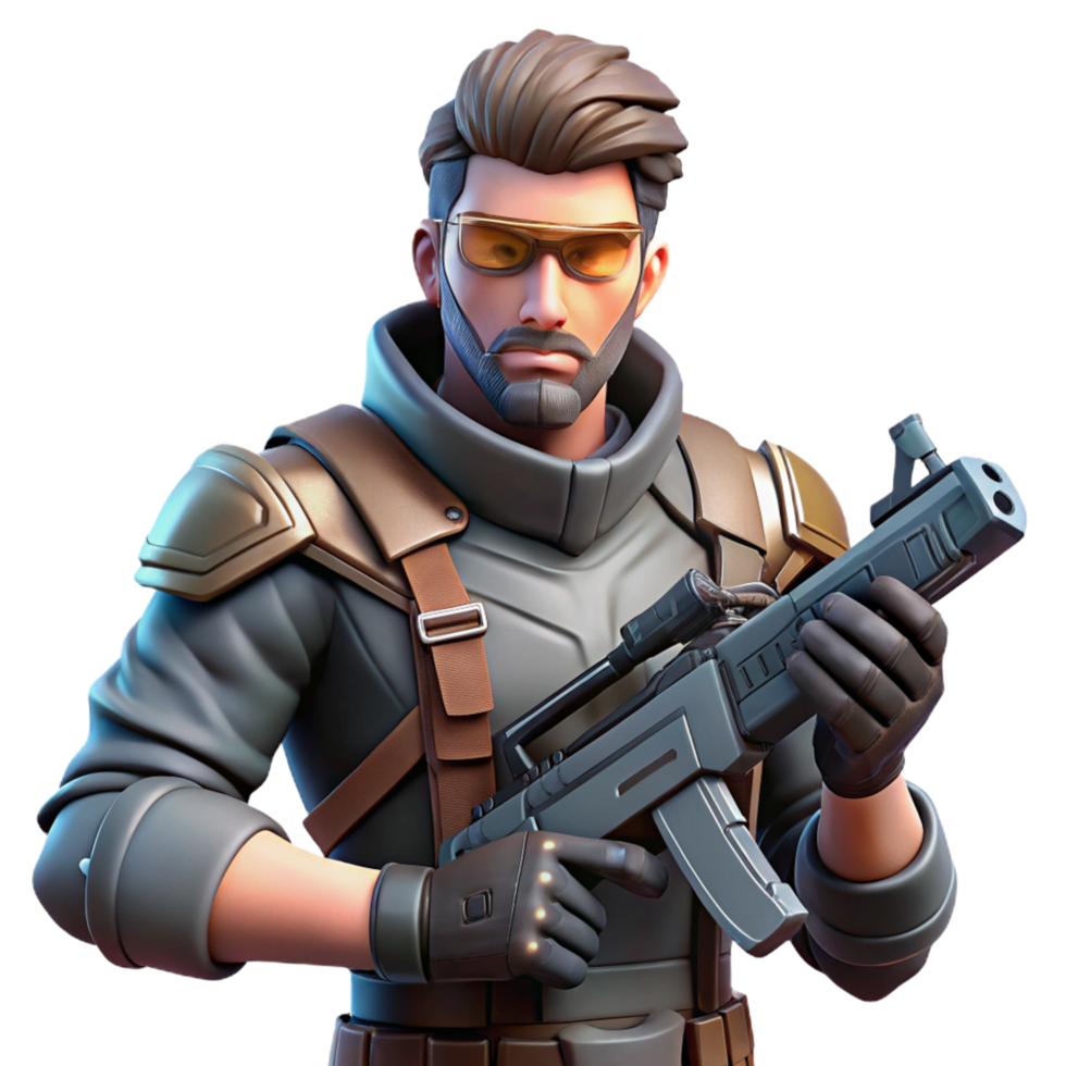 Futuristic Soldier 3D Render of Armed Combatant png