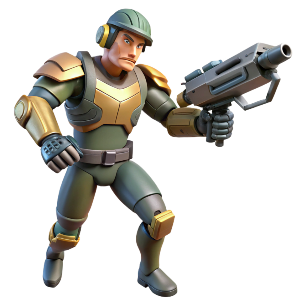 Futuristic Soldier in Combat Gear with Advanced Weaponry png
