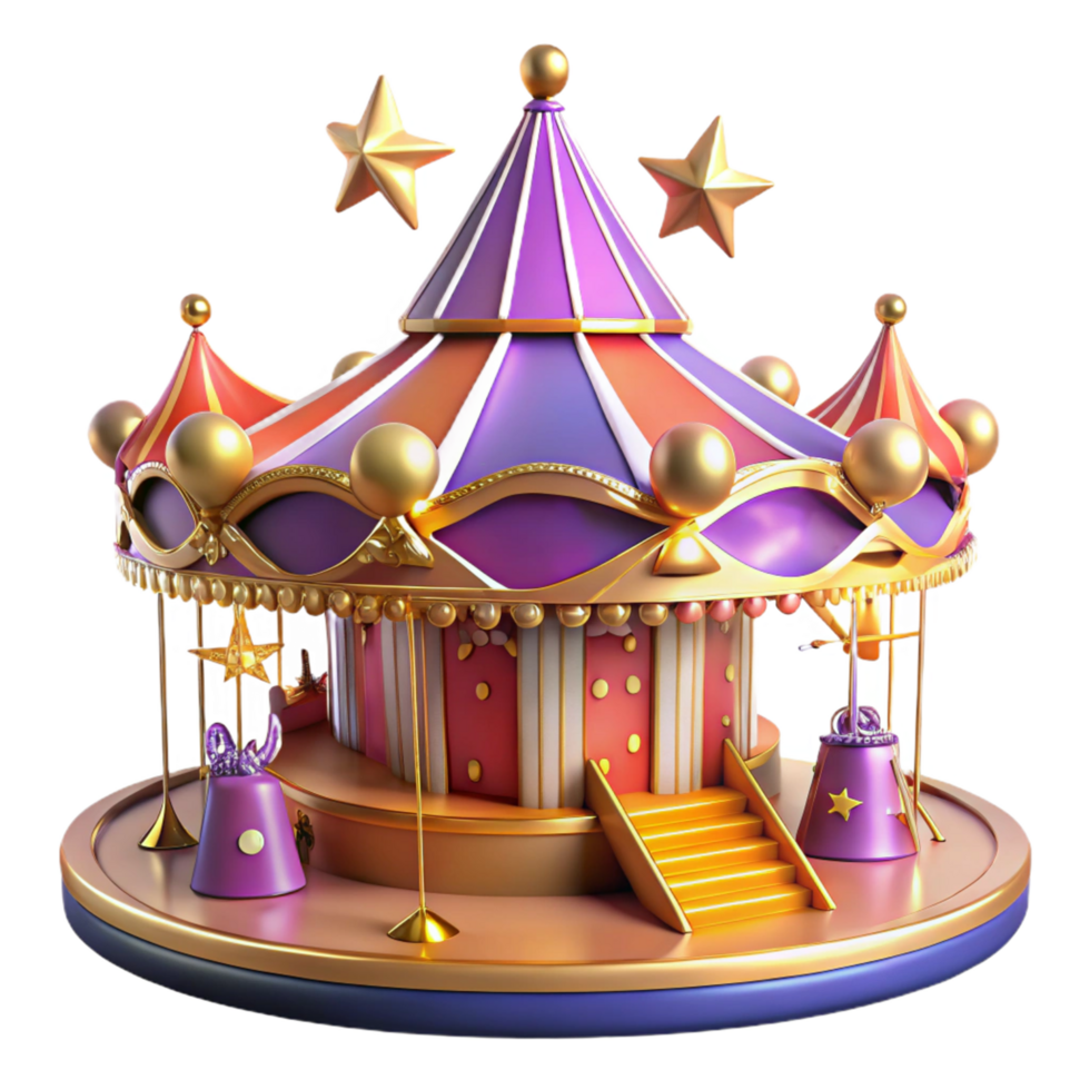 Whimsical Carousel A 3D Render of a Festive Fairground Ride png