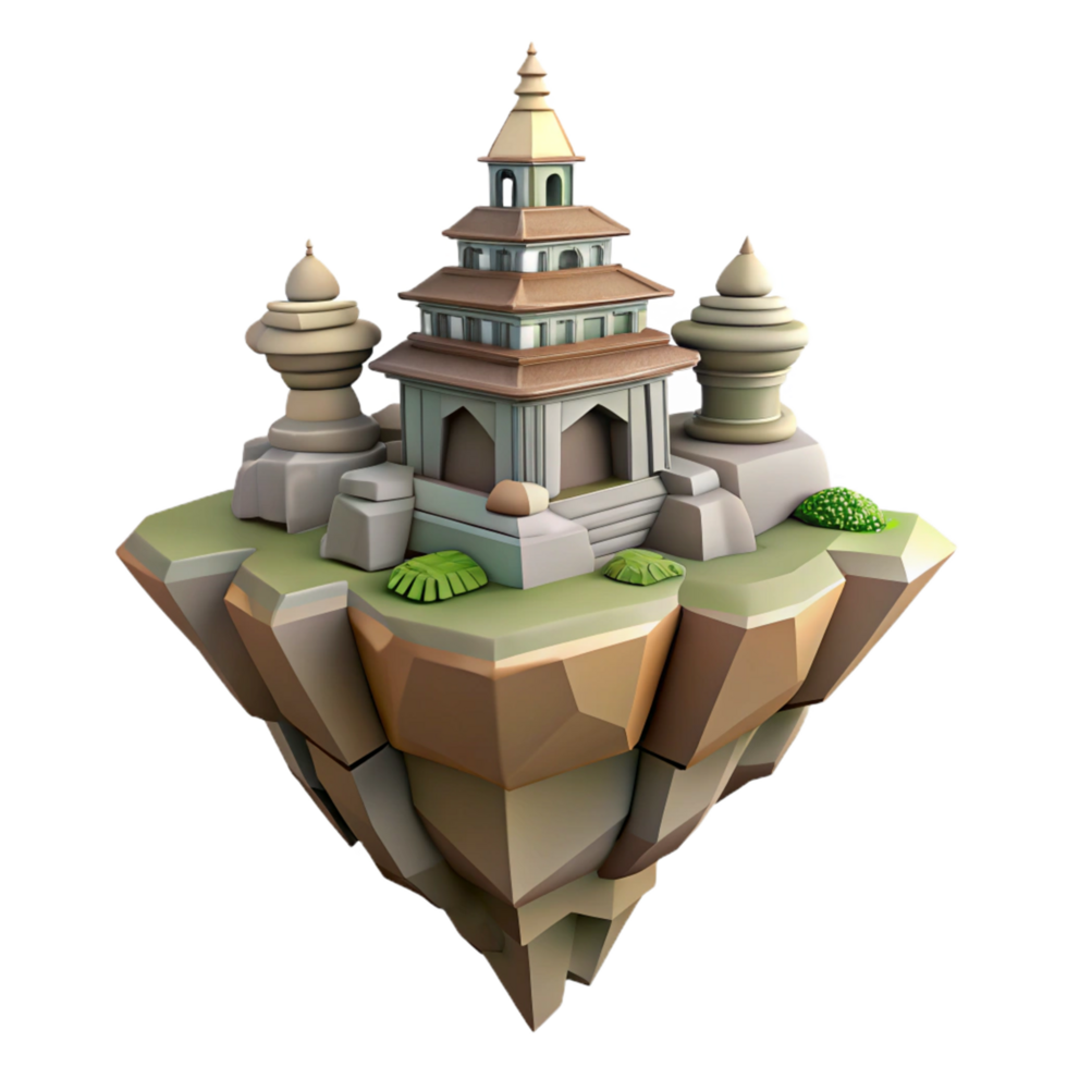 Floating Island Temple 3D Render of Asian Inspired Architecture png