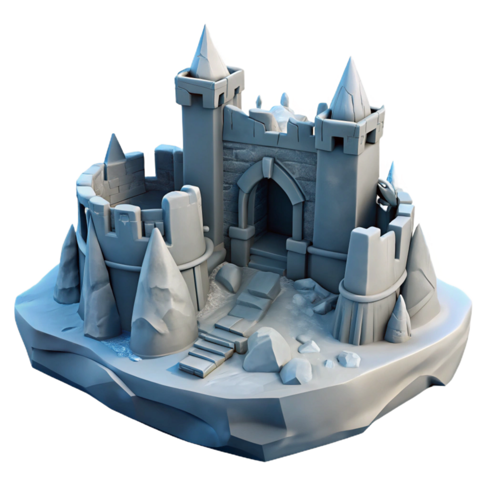Coastal Stone Castle 3D Model Isometric Fantasy Architecture png