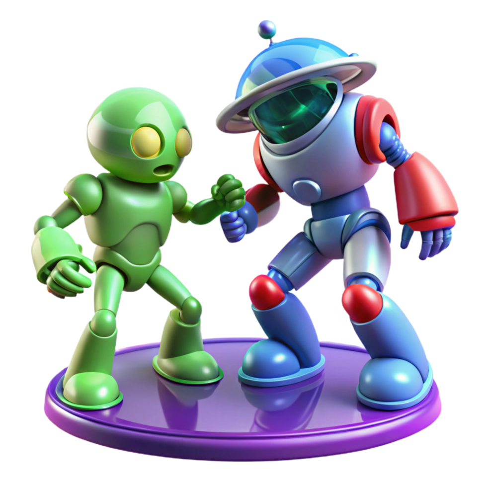 Friendly Robot Duo A 3D Animation of Two Robots Interacting png