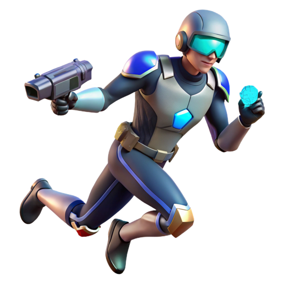 Futuristic Space Agent High Tech Gear and Energy Crystal png